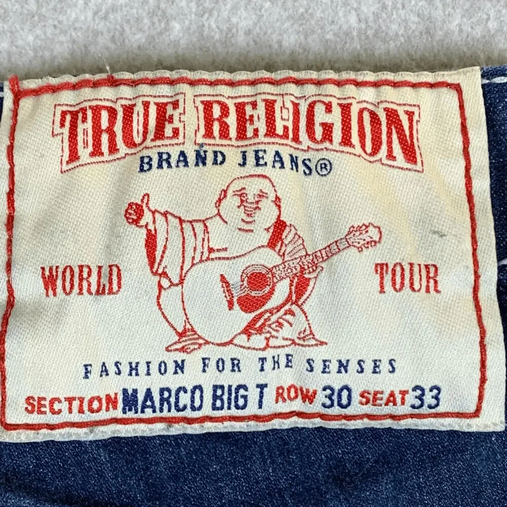 True Religion Men's Size 30x33 Blue Marco Big T Jeans Pocket Flap Western